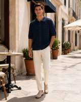 Textured Knit Button-Up Polo