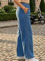 Elastic Waist Wide-Leg Denim Pants