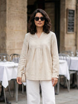 Pleated Front Long Sleeve Blouse