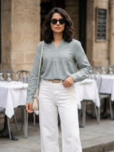 Pleated Front Long Sleeve Blouse
