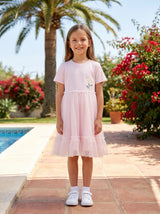 Kids Embroidered Tulle Hem Dress