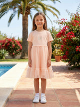 Kids Embroidered Tulle Hem Dress