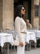 Pleated Front Long Sleeve Blouse