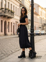 Elastic Waist Midi Skirt