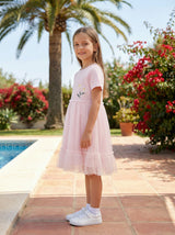 Kids Embroidered Tulle Hem Dress