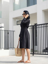 Long Sleeve Button-Front Flared Dress