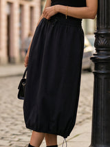 Elastic Waist Midi Skirt