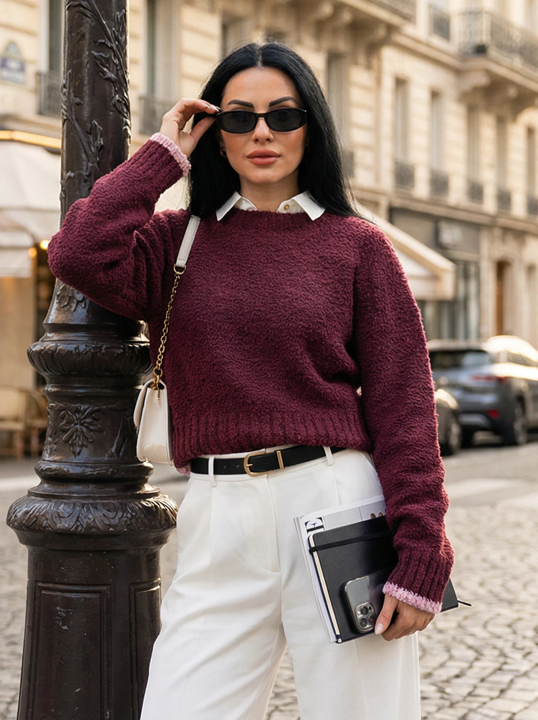 Textured Crew Neck Knit Sweater