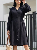 Long Sleeve Button-Front Flared Dress