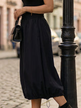 Elastic Waist Midi Skirt