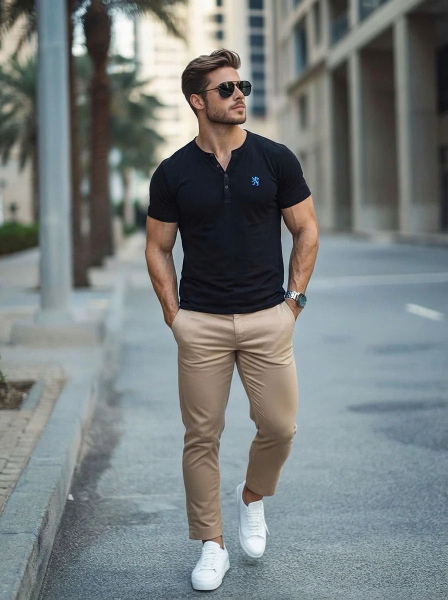 Men’s Henley Neck Short Sleeve T-Shirt
