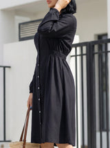 Long Sleeve Button-Front Flared Dress