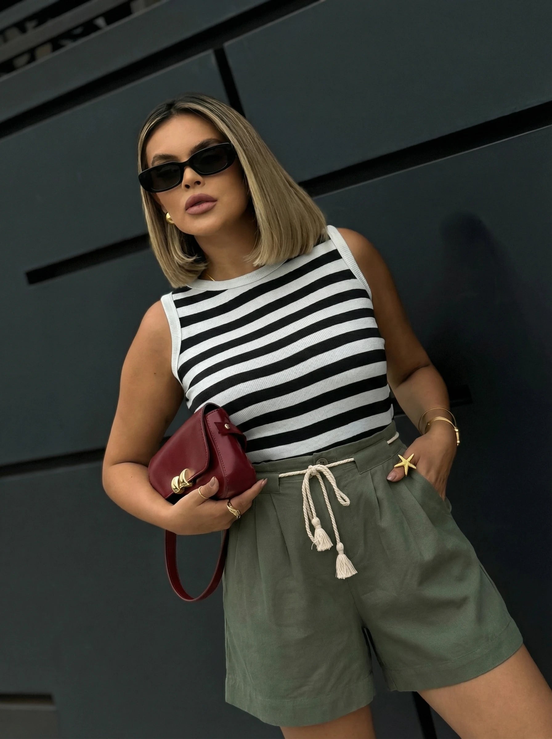 High-Waist Belted Shorts