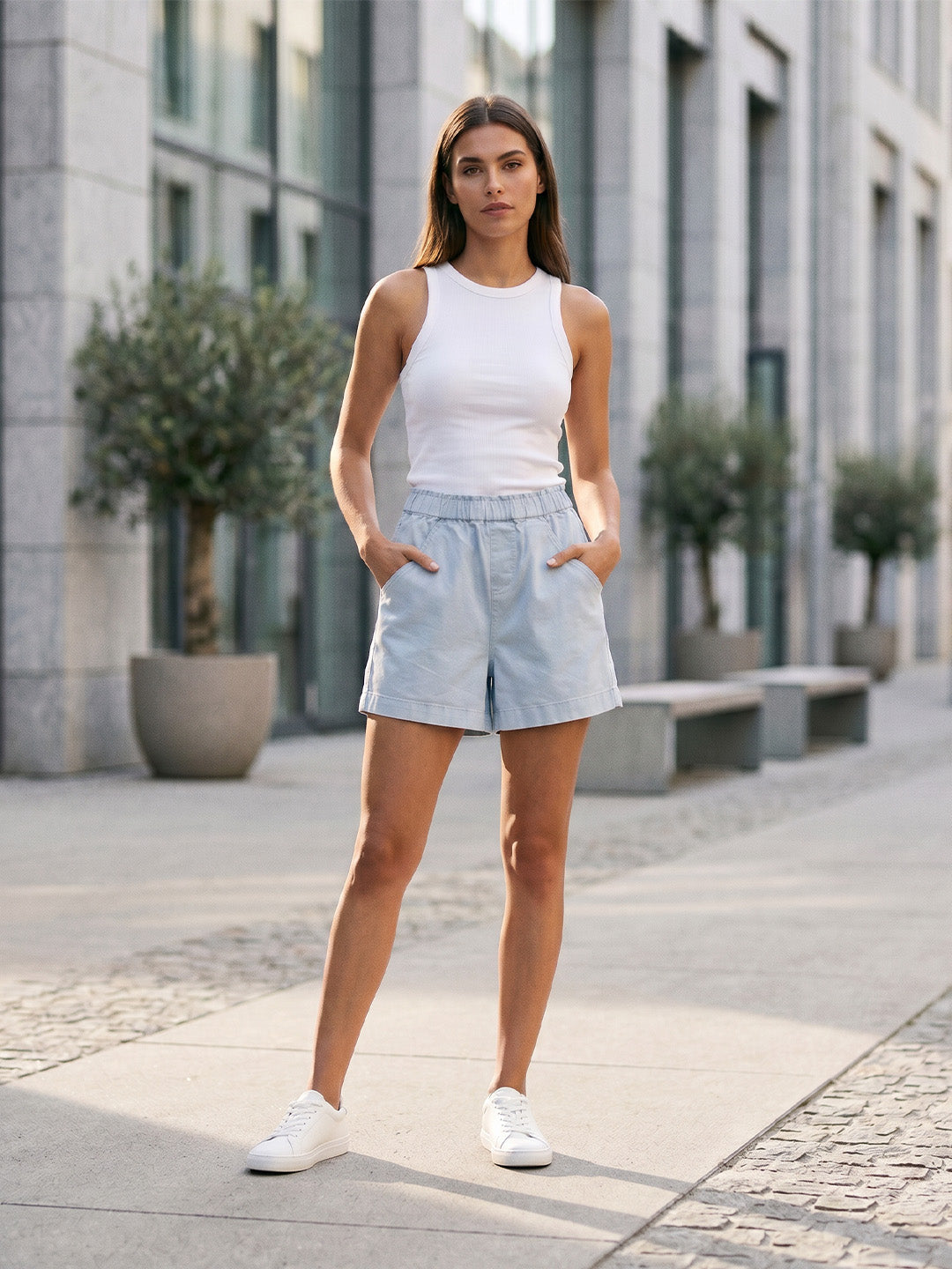 Elastic Waist Casual Shorts