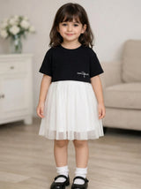 Girls Mixed Fabric Tulle Dress