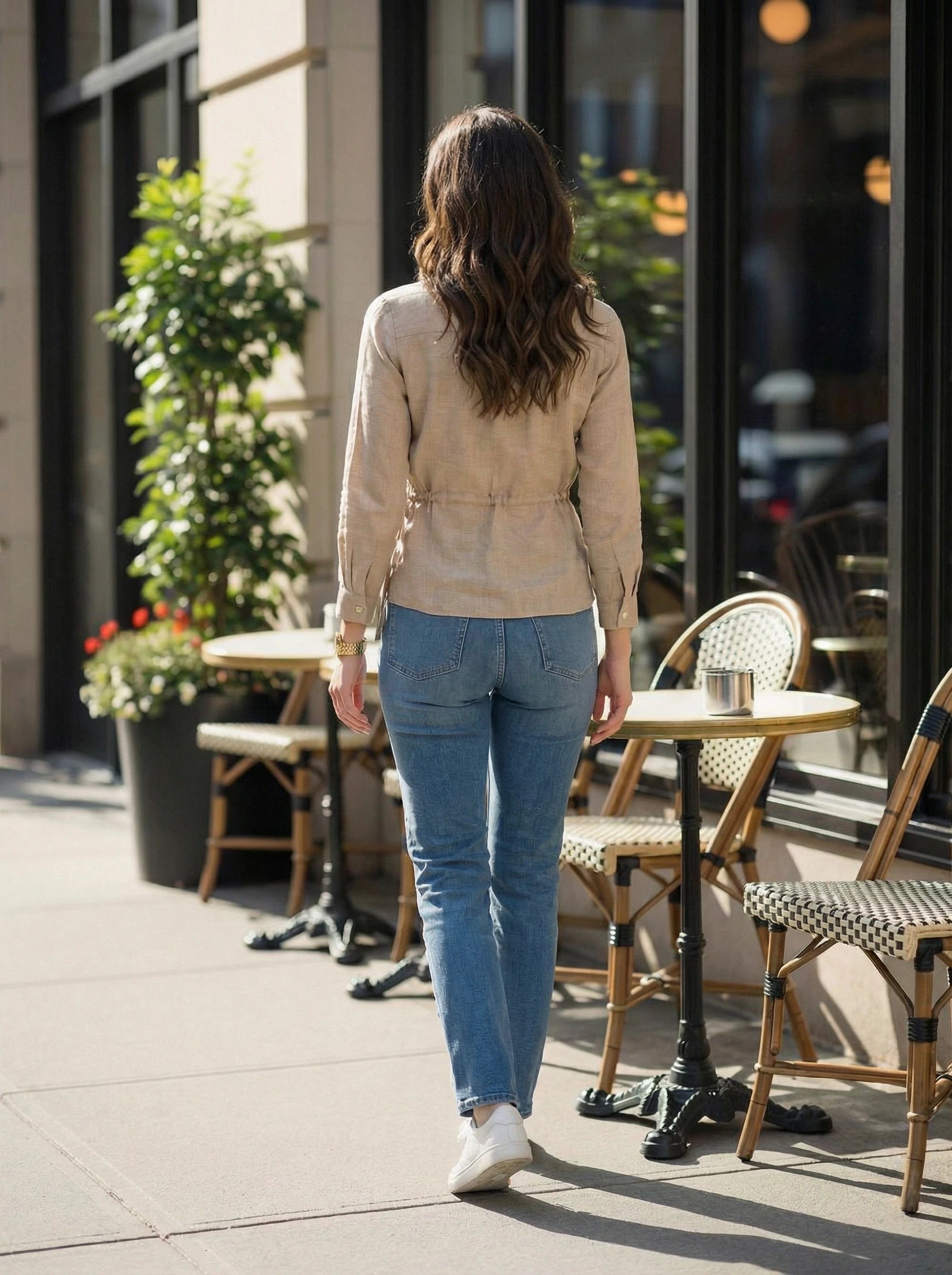 Women's Drawstring Waist Button-Down Shirt