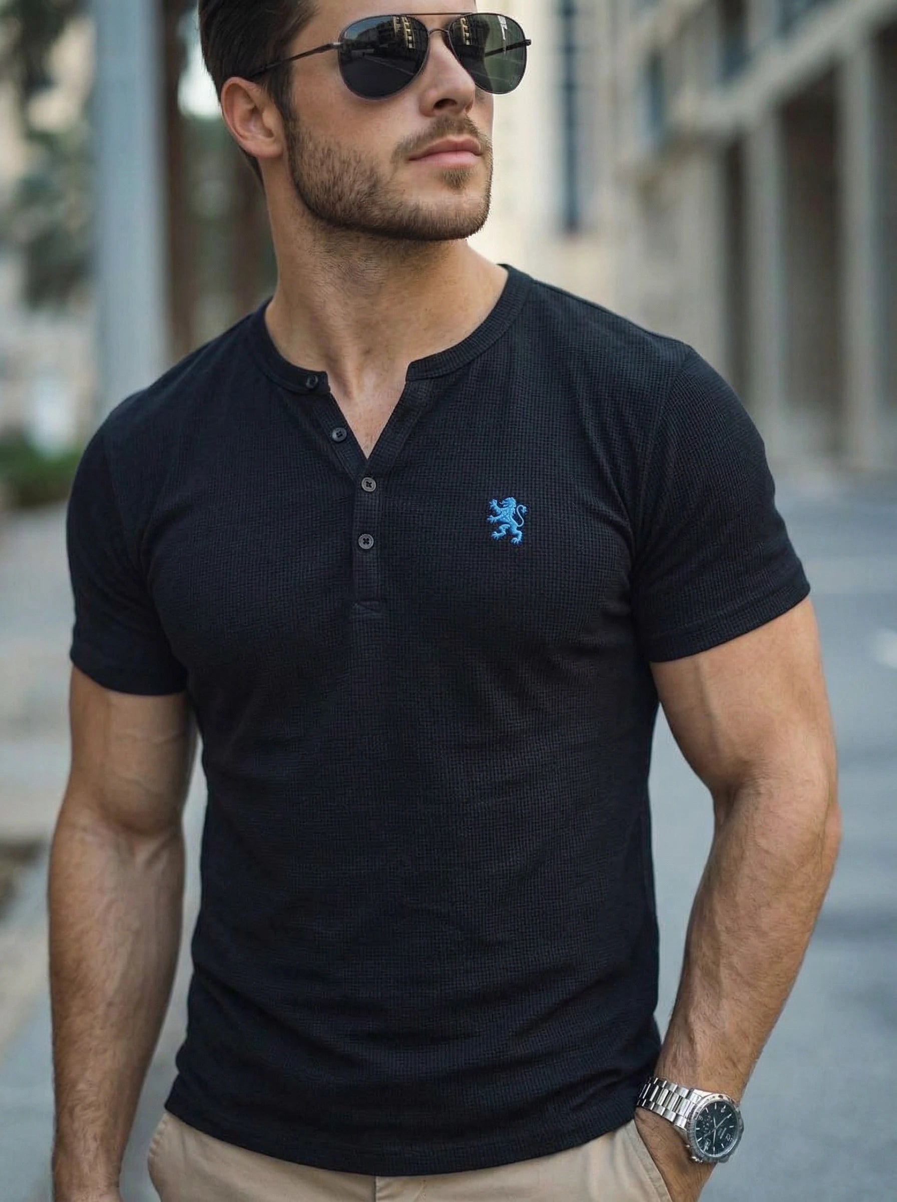 Men’s Henley Neck Short Sleeve T-Shirt
