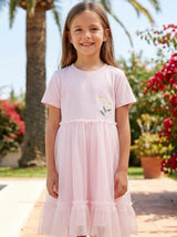 Kids Embroidered Tulle Hem Dress