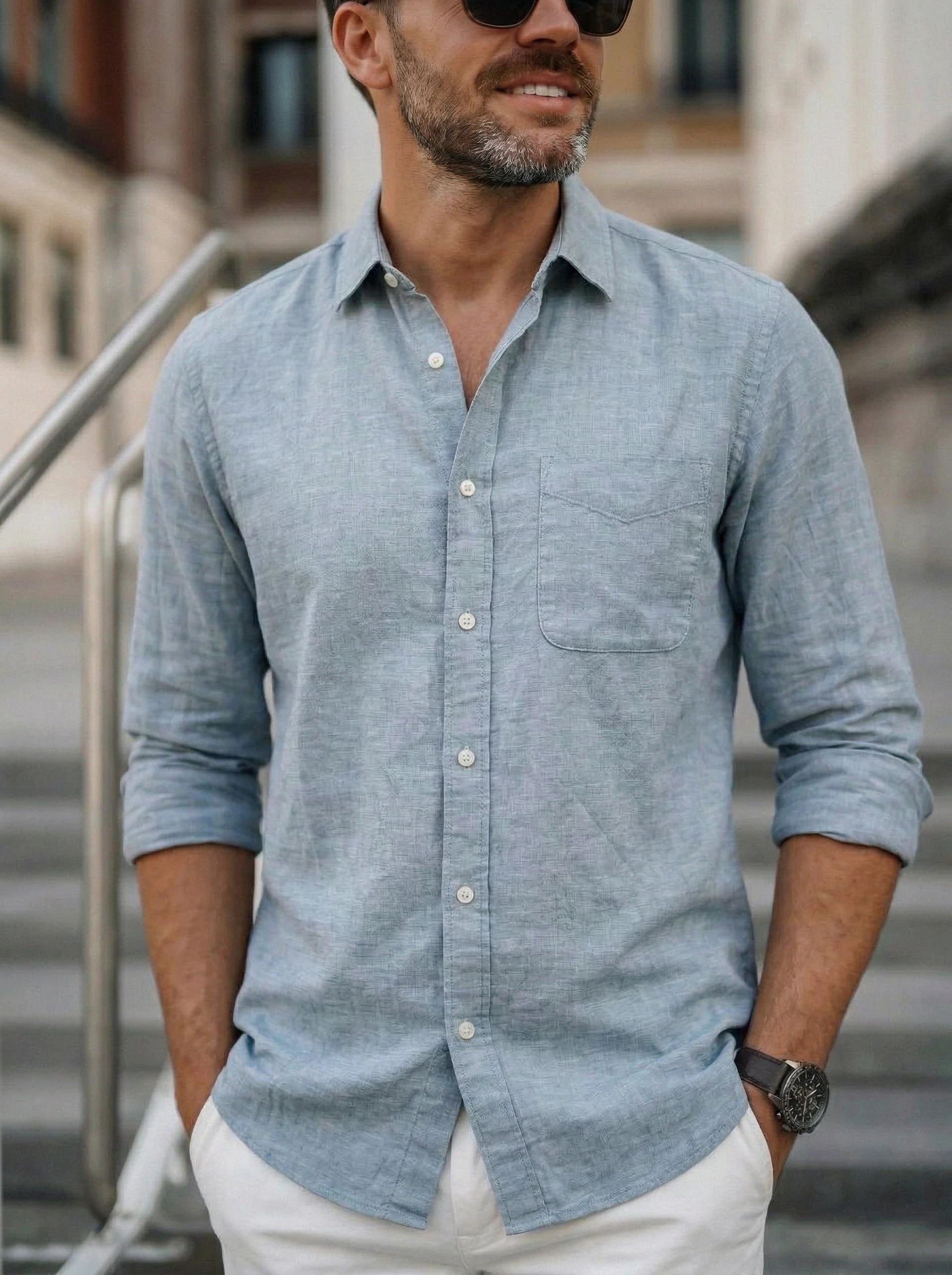 Men’s Button-Up Casual Linen Shirt