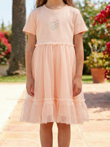Kids Embroidered Tulle Hem Dress