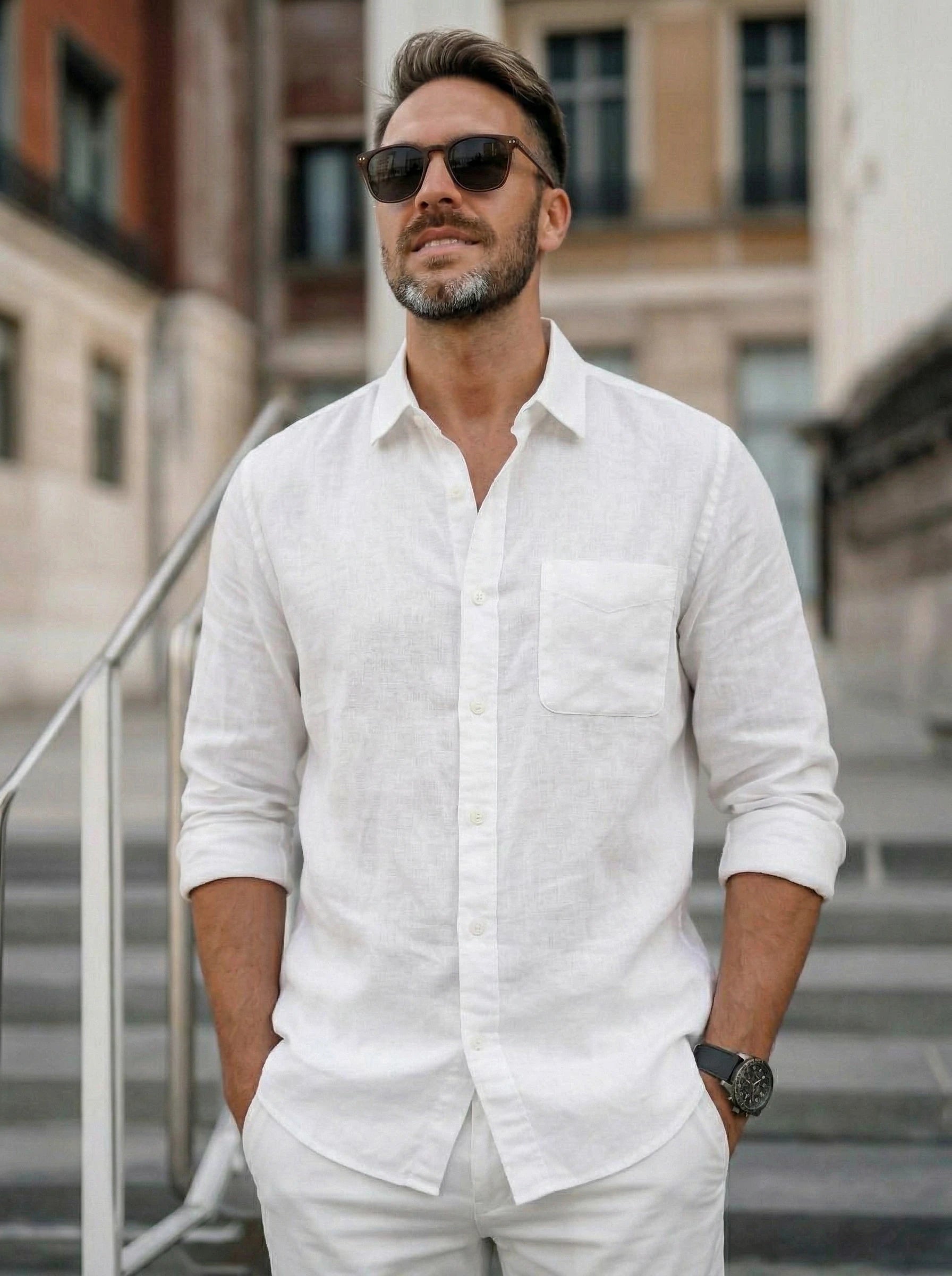 Men’s Button-Up Casual Linen Shirt