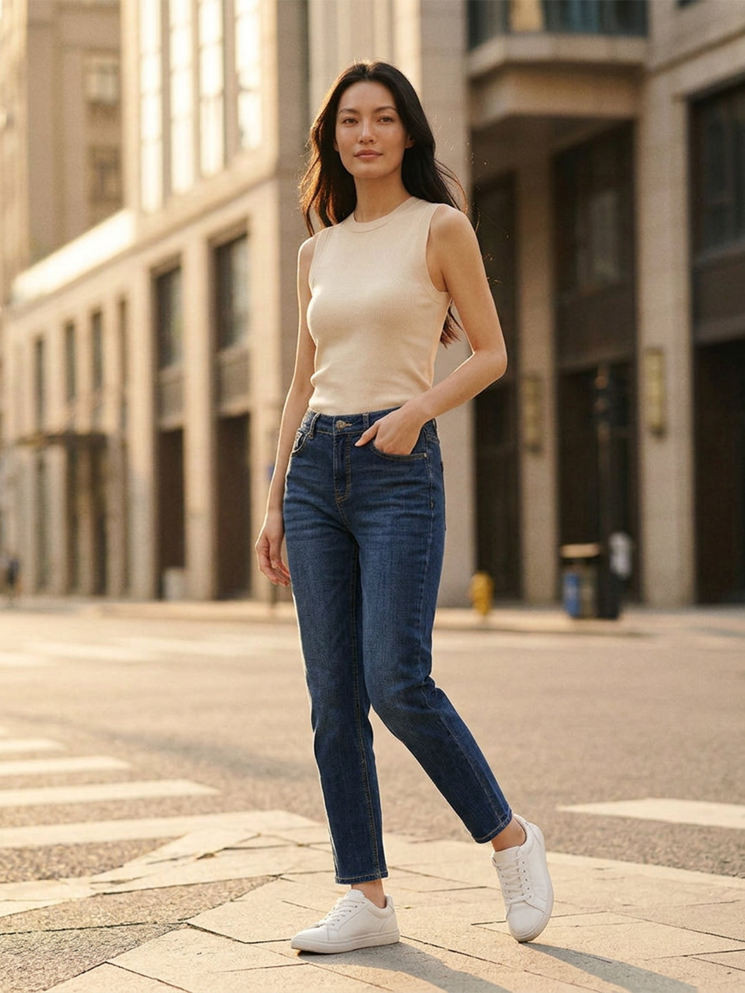 High-Rise Straight Ankle Jeans
