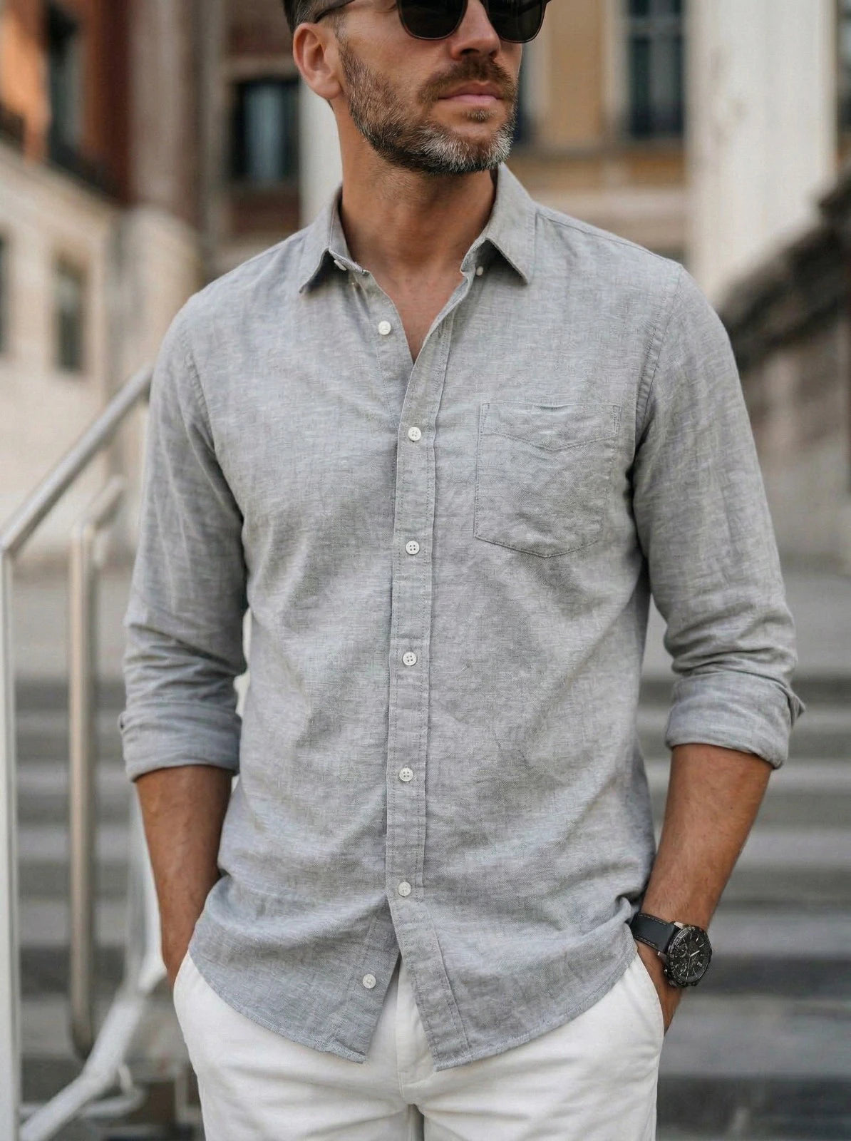 Men’s Button-Up Casual Linen Shirt