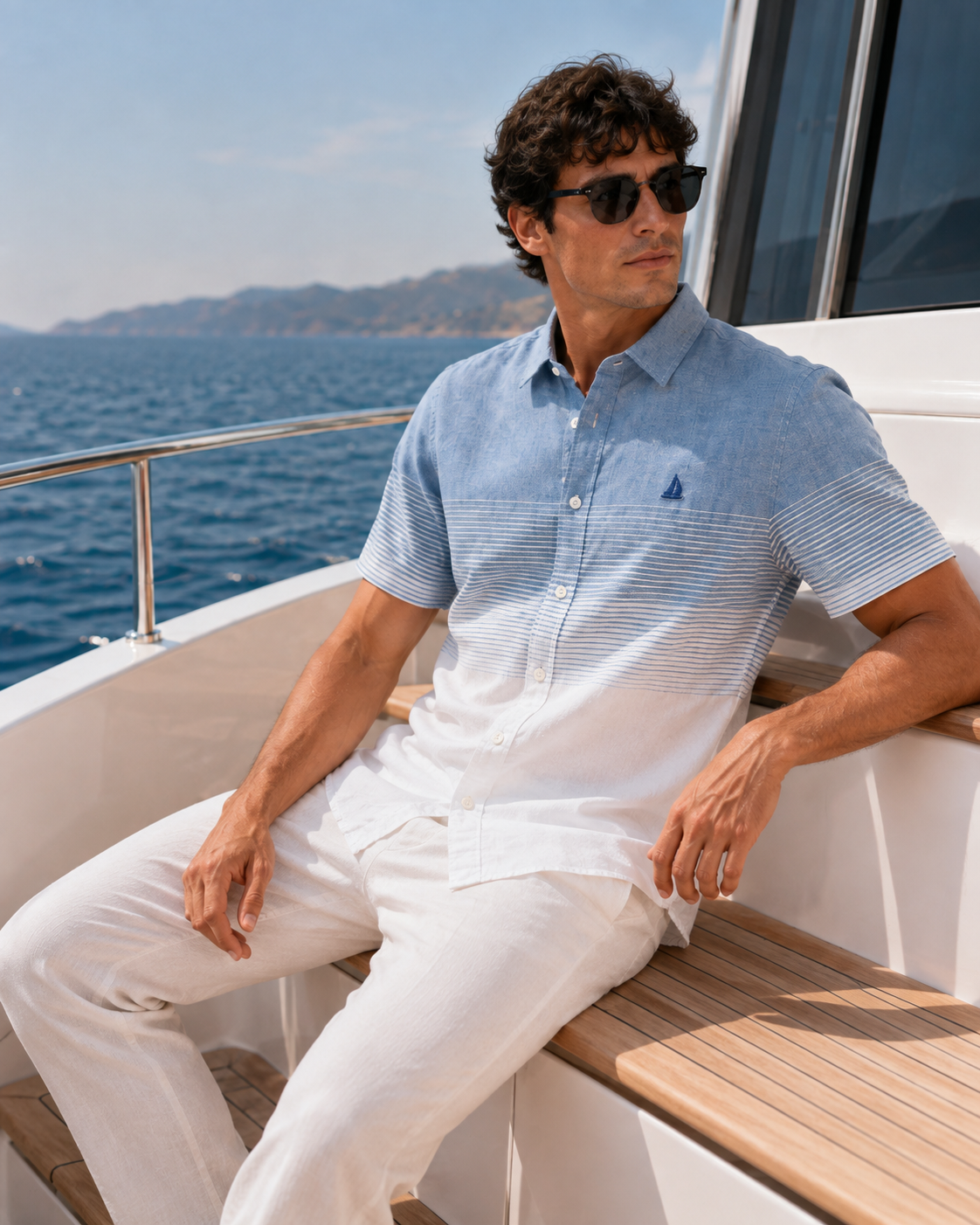 Men’s Striped Short-Sleeve Linen Shirt