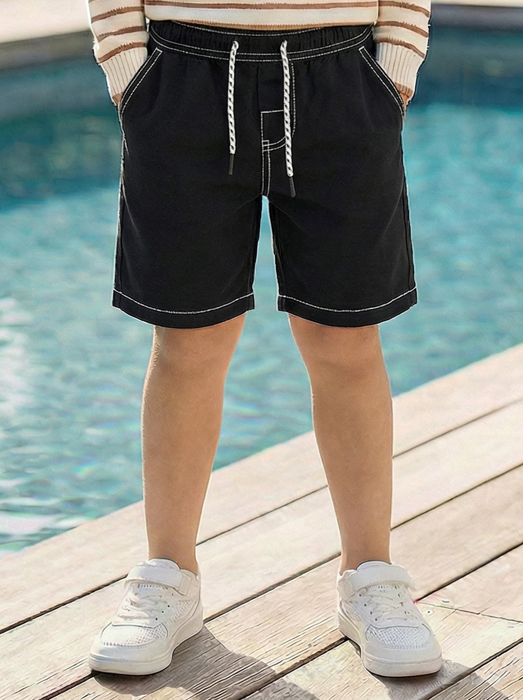 Kids Contrast Stitch Drawstring Shorts