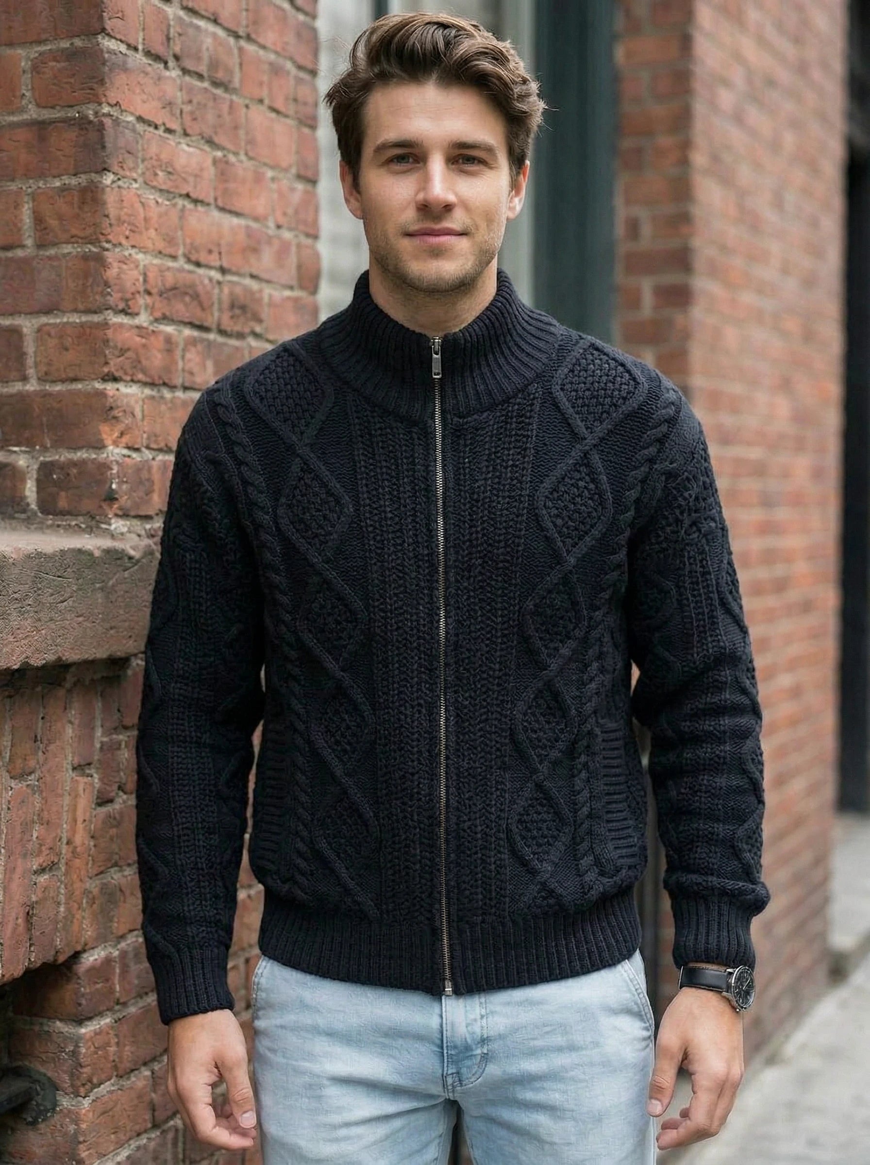Men’s Cable Knit Zip-Up Sweater