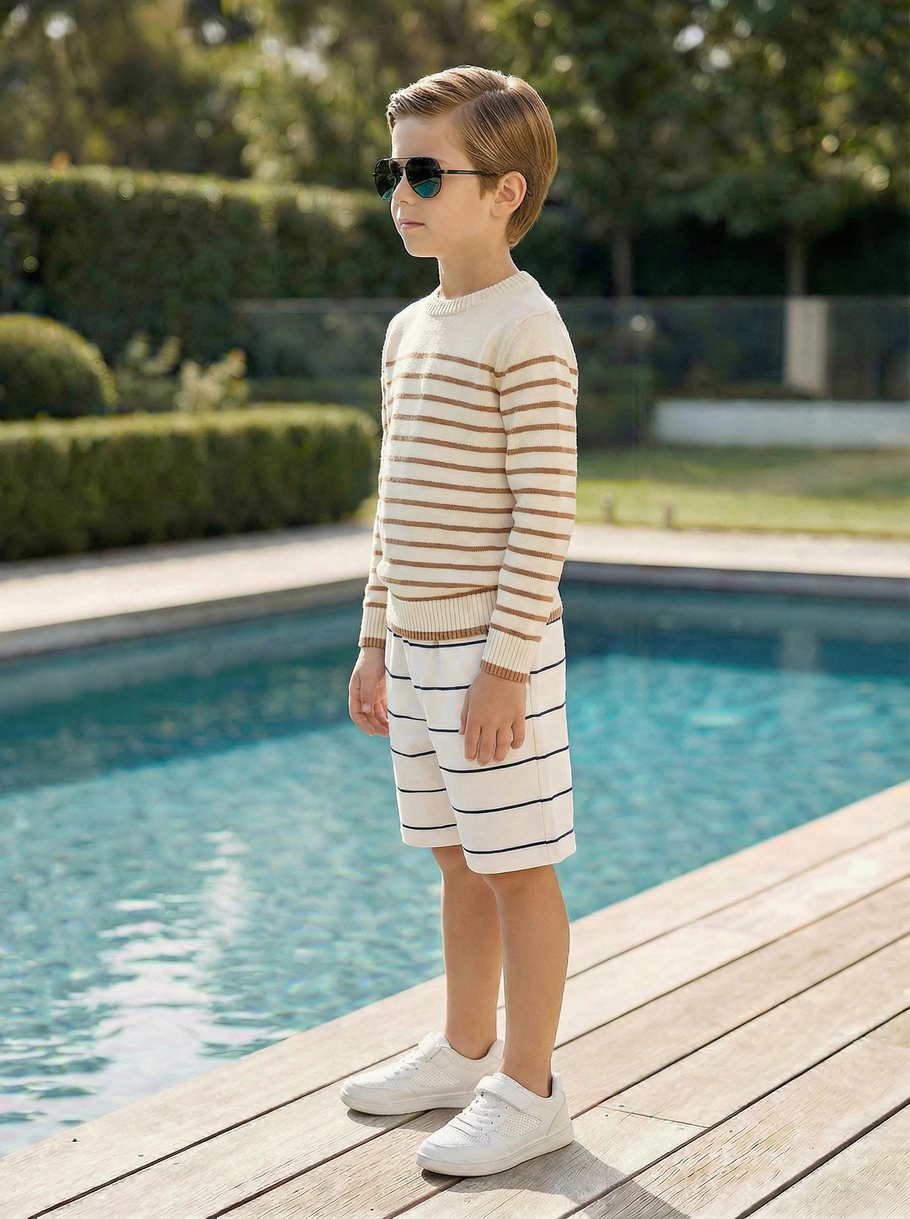 Kids Striped Elastic Waist Shorts