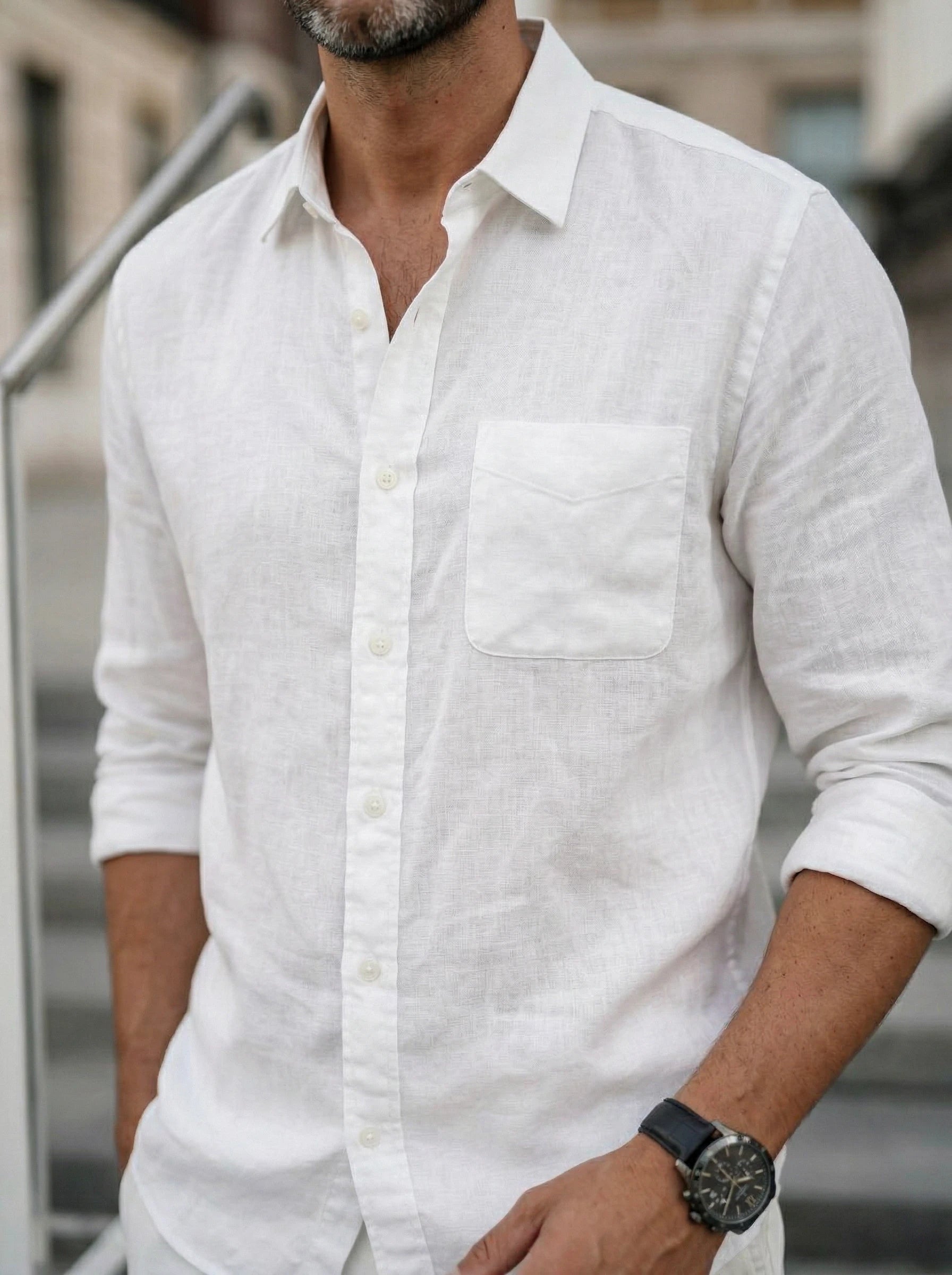 Men’s Button-Up Casual Linen Shirt