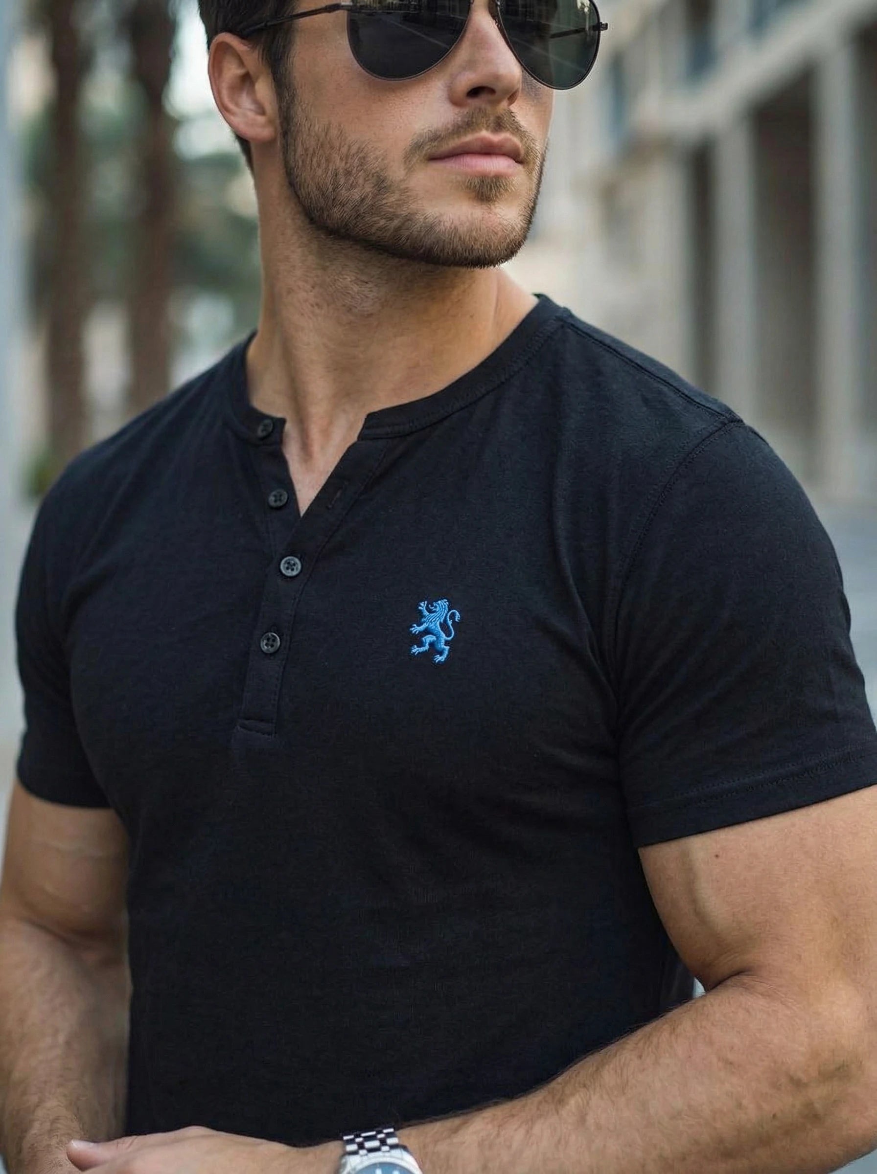 Men’s Henley Neck Short Sleeve T-Shirt