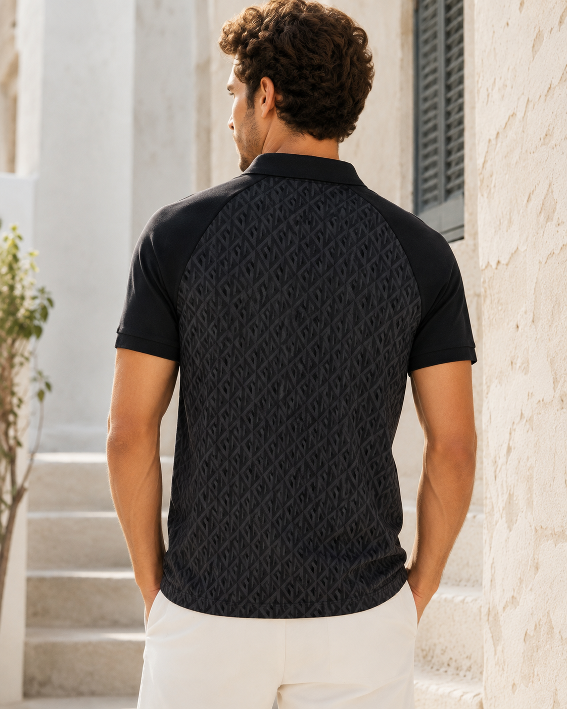 Men’s Tonal Pattern Polo Shirt