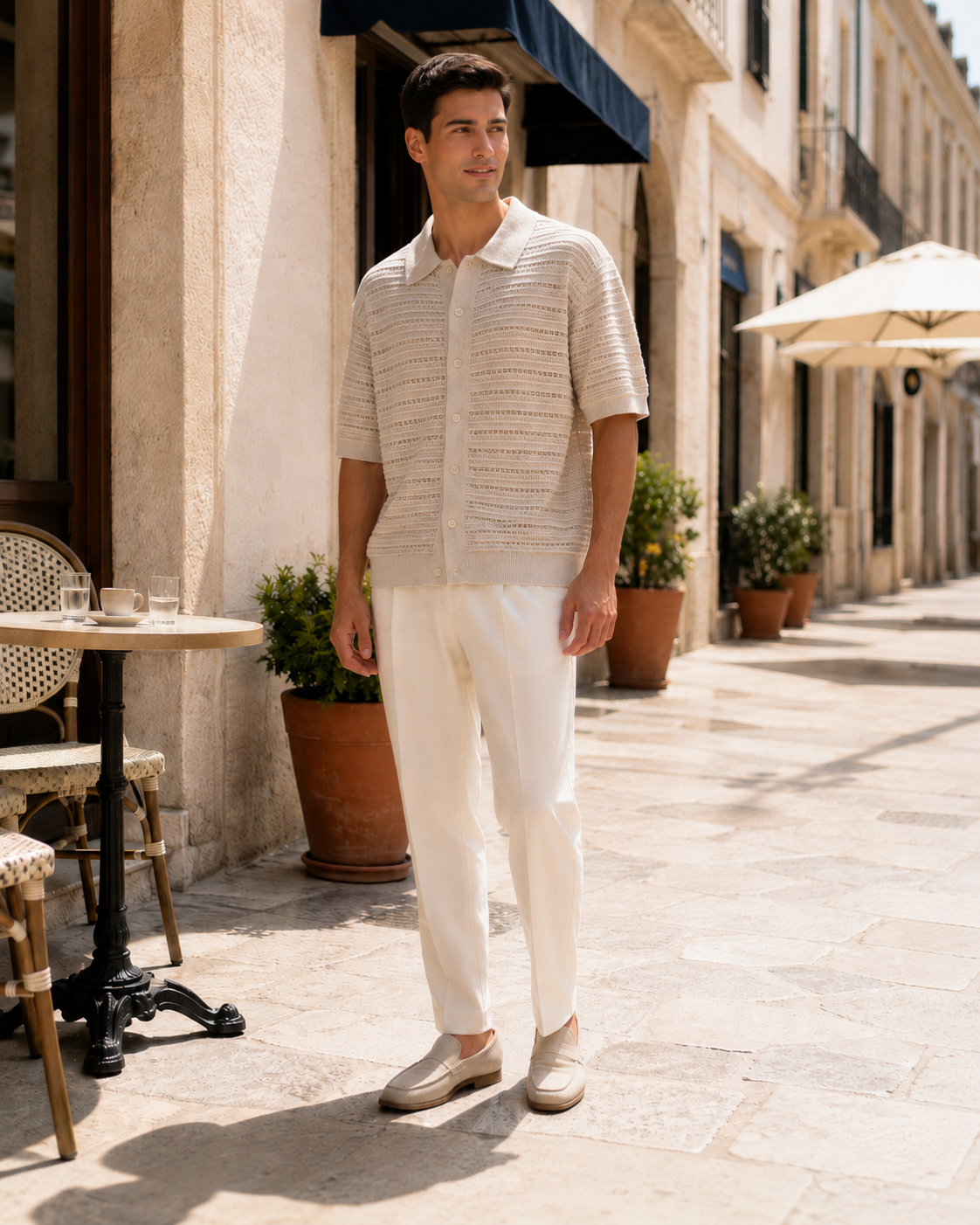 Textured Knit Button-Up Polo