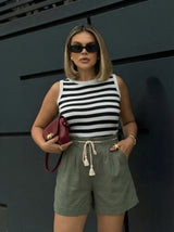 High-Waist Belted Shorts