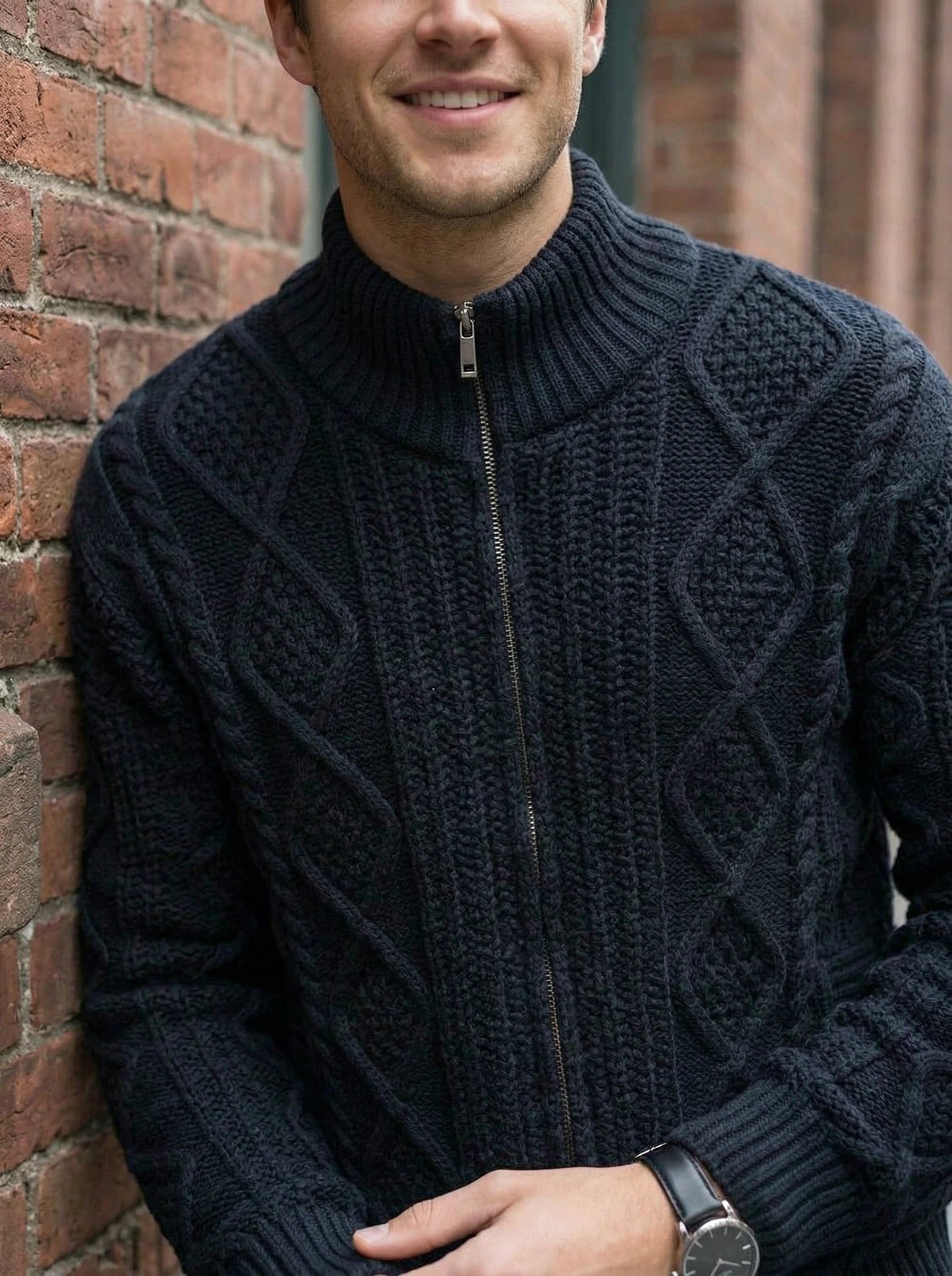 Men’s Cable Knit Zip-Up Sweater