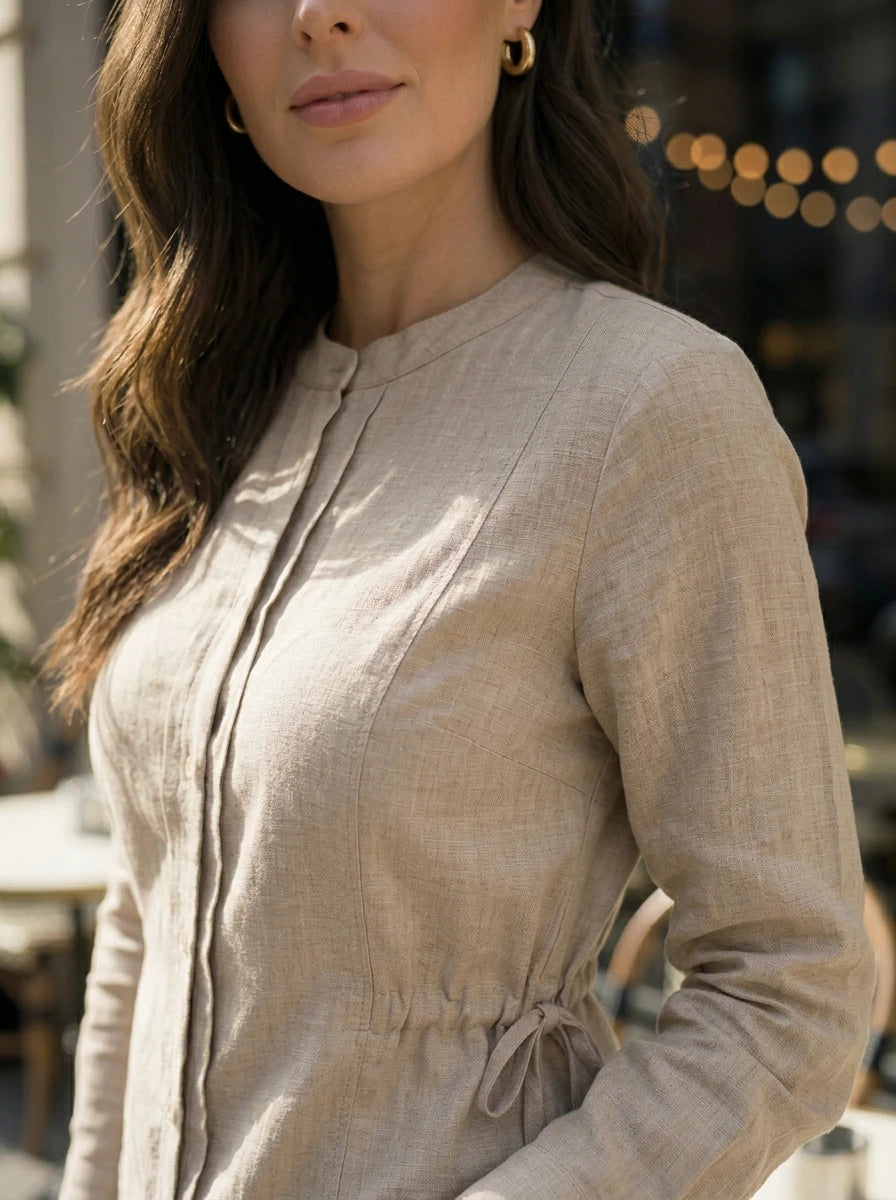 Women's Drawstring Waist Button-Down Shirt