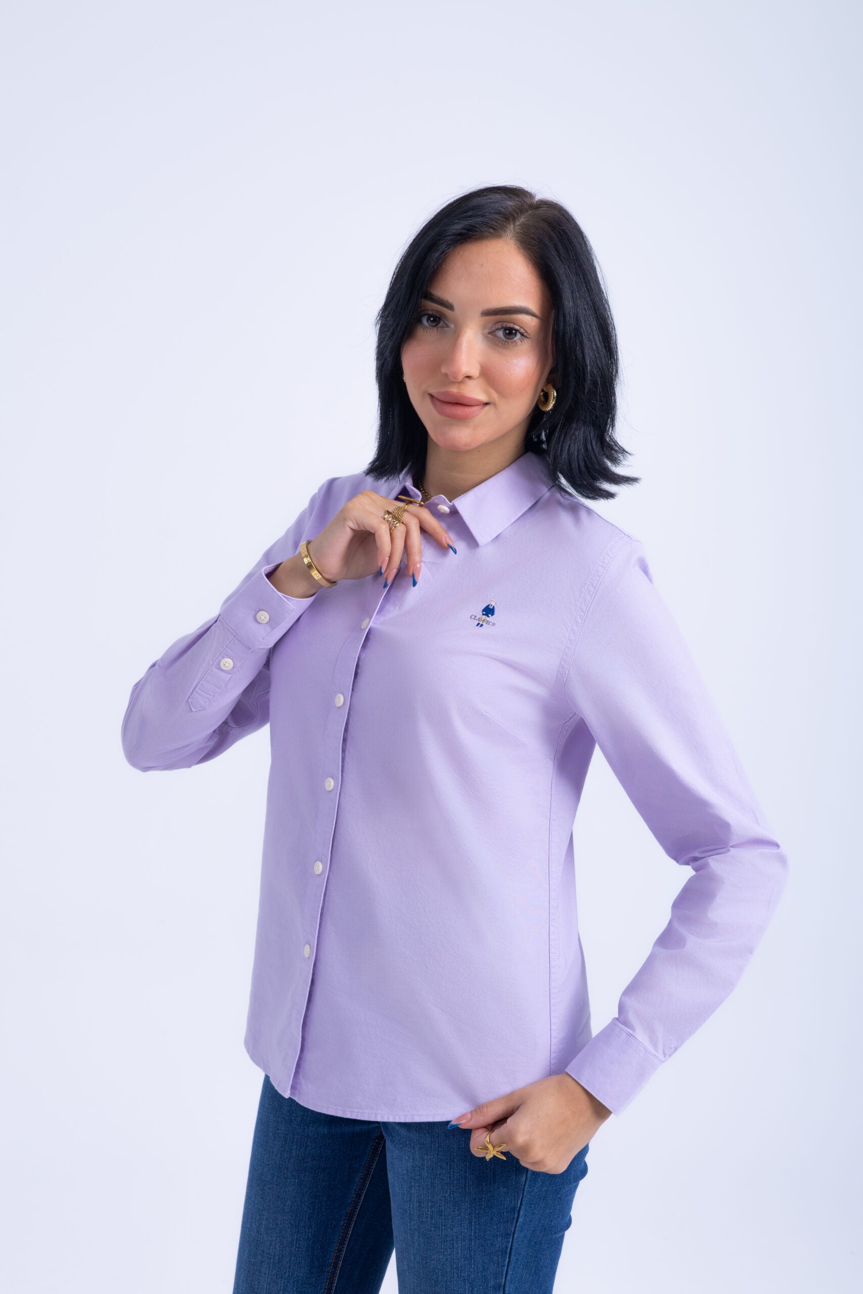 OXFORD SHIRT WITH EMBROIDERY - PURPL-05, L image