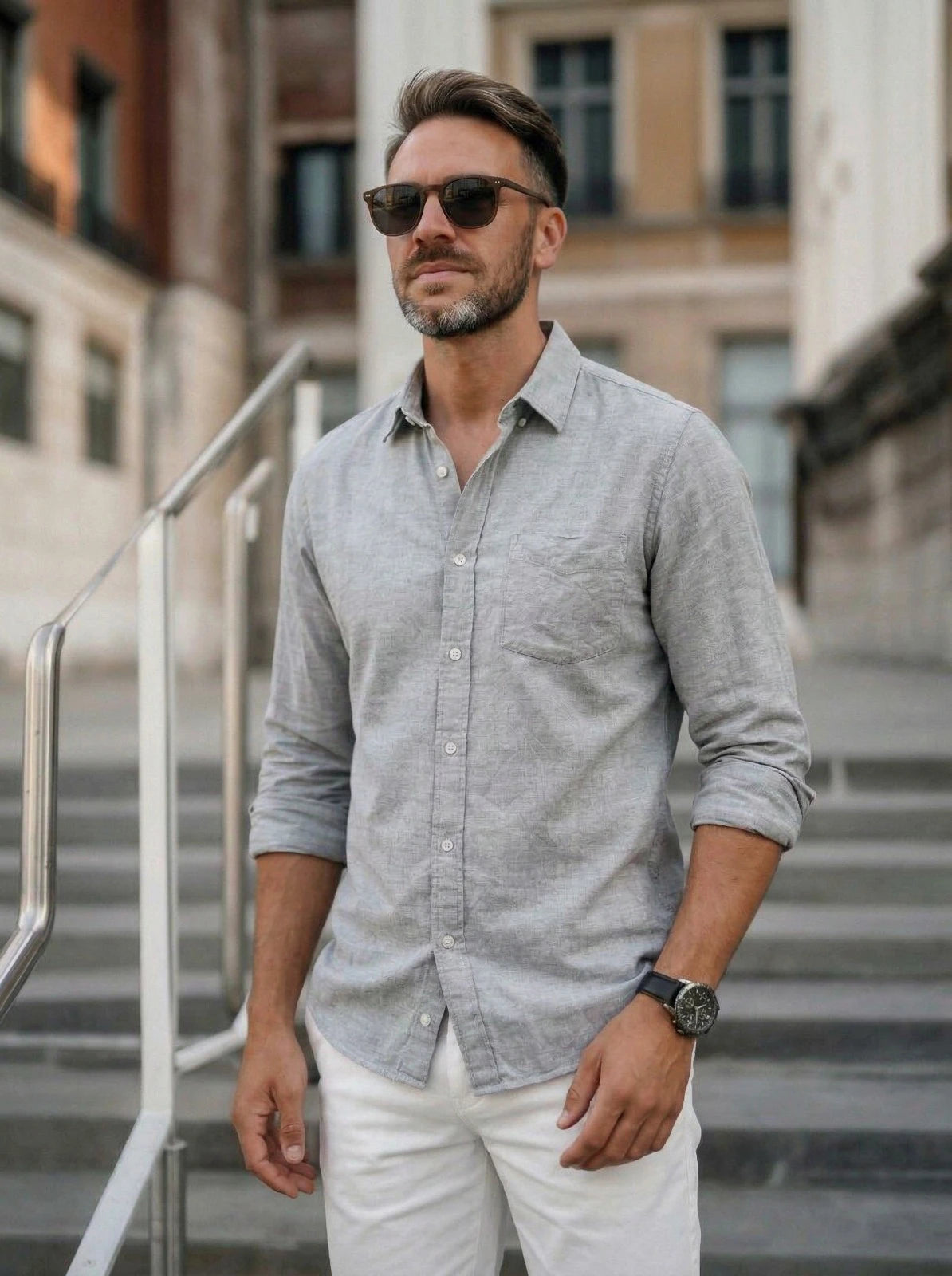 Men’s Button-Up Casual Linen Shirt