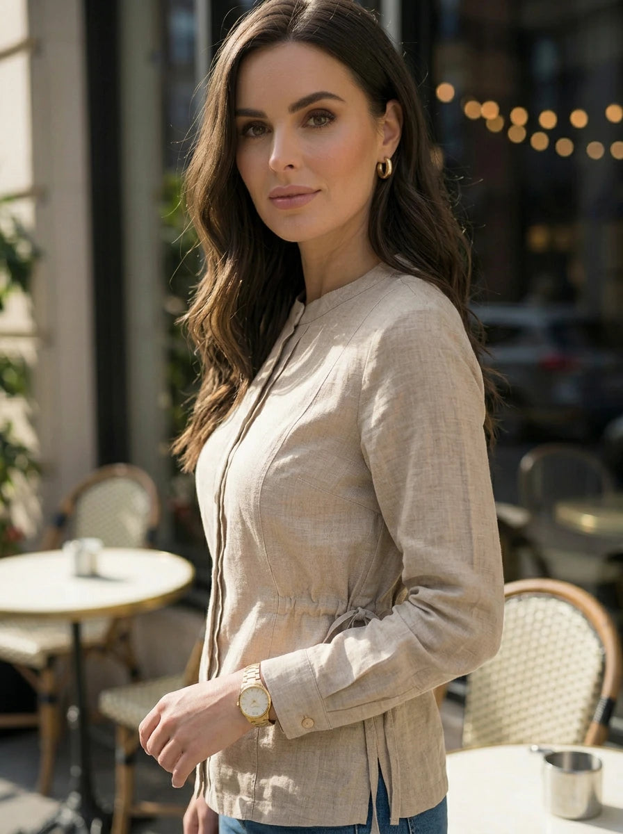 Women's Drawstring Waist Button-Down Shirt