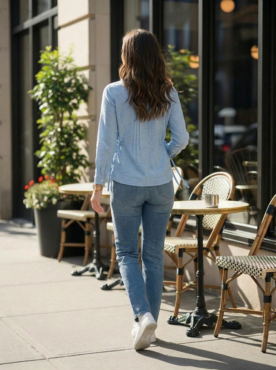 Women's Drawstring Waist Button-Down Shirt