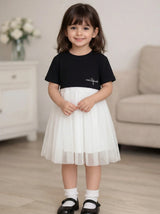 Girls Mixed Fabric Tulle Dress