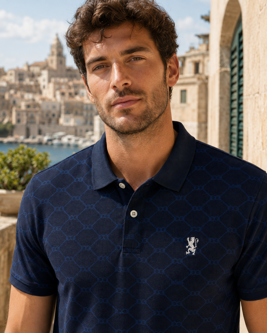 Men’s Patterned Short-Sleeve Polo Shirt