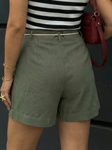 High-Waist Belted Shorts