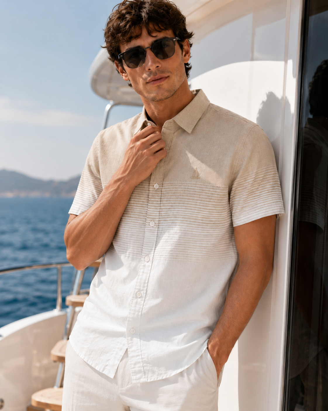 Men’s Striped Short-Sleeve Linen Shirt