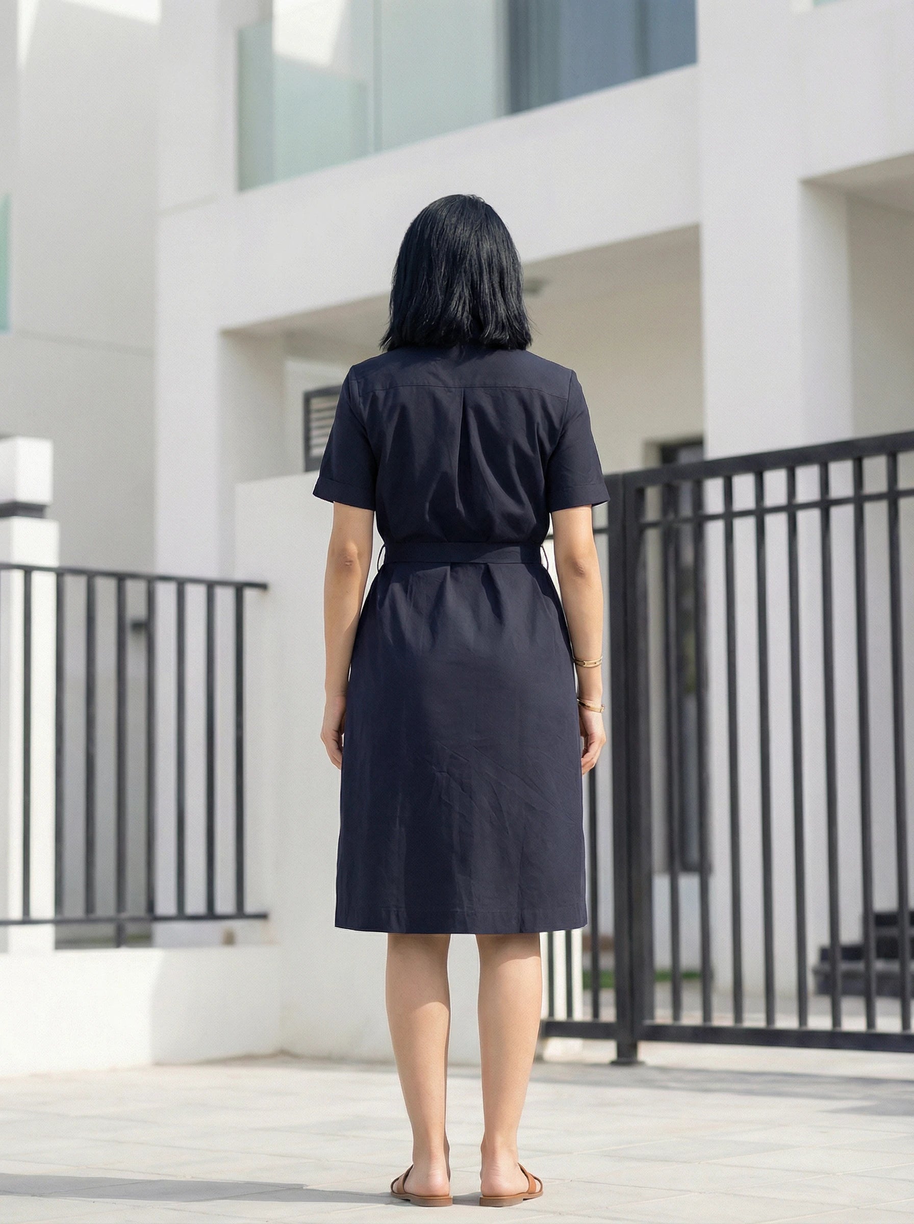 Short Sleeve Belted Shirt Dress