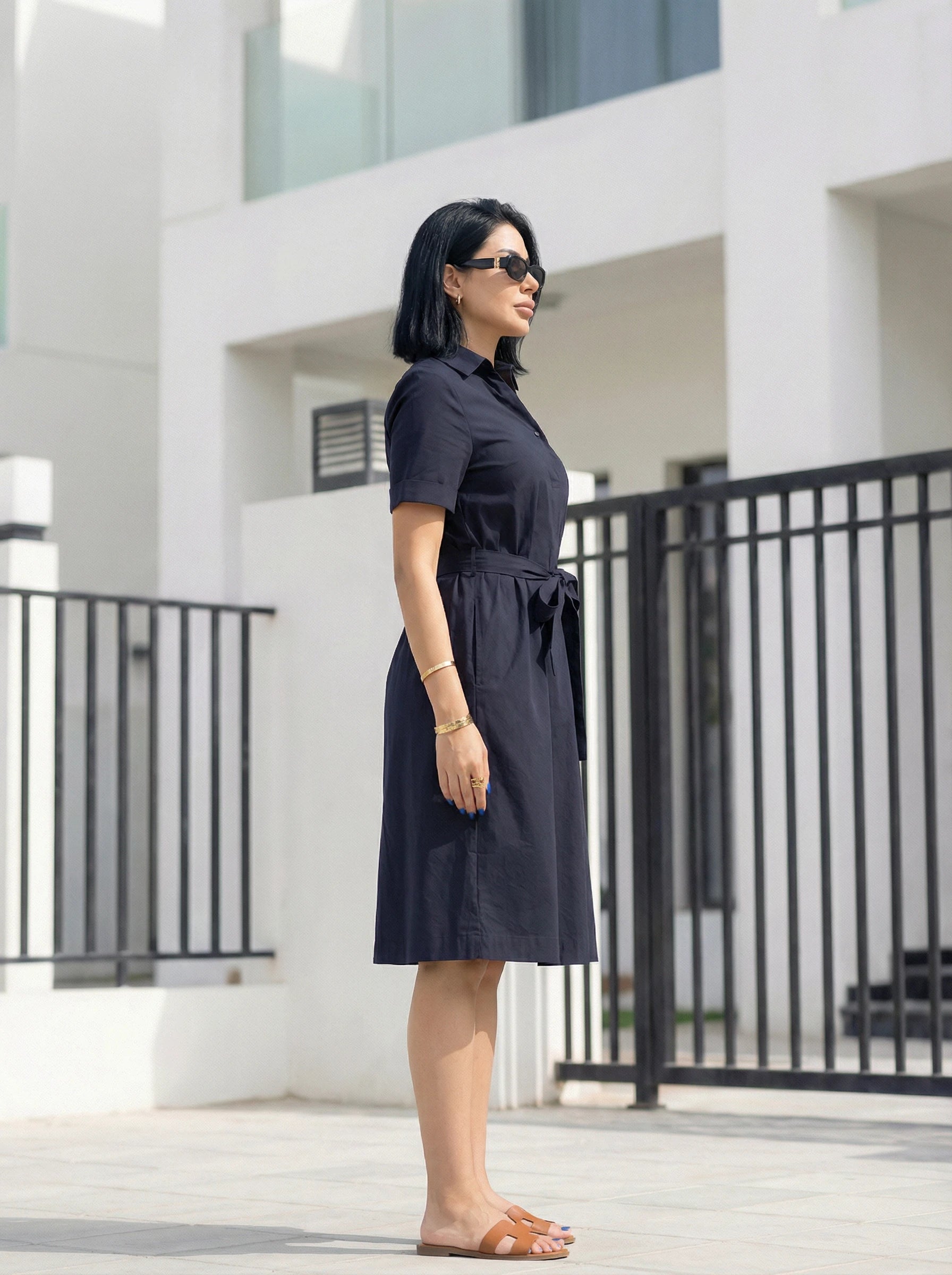 Short Sleeve Belted Shirt Dress