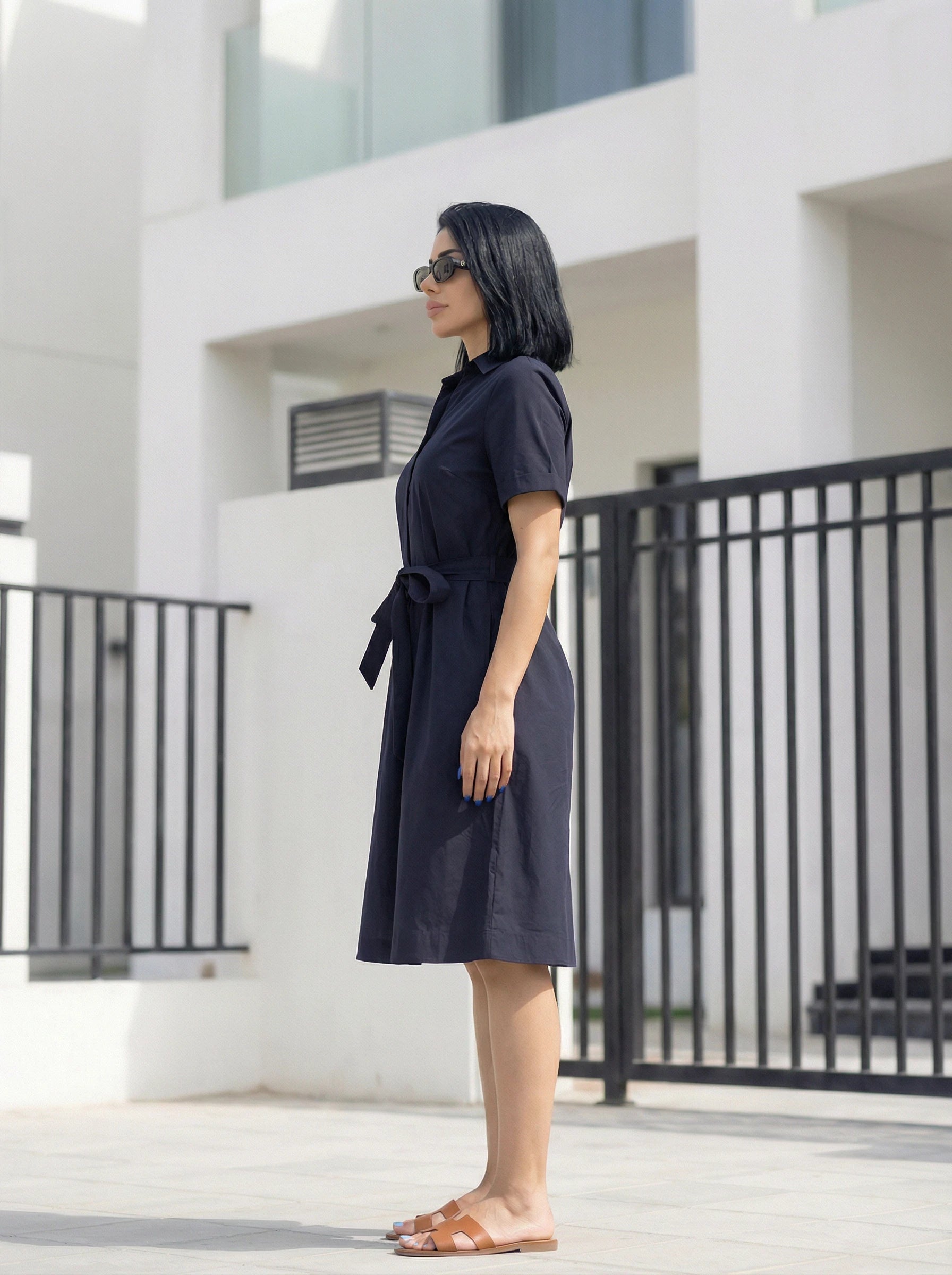 Short Sleeve Belted Shirt Dress