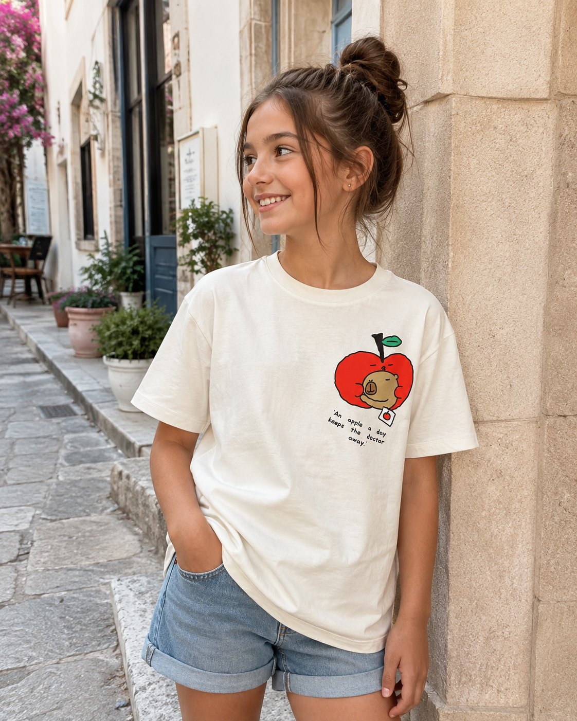 Girls’ Apple Graphic Short-Sleeve T-Shirt